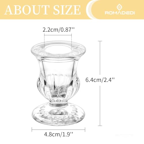 Romadedi Clear Glass Taper Candle Holders Pack of 2 - Sturdy, Elegant Decor