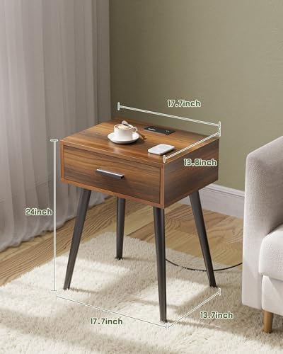 Nightstands Set of 2 with Charging Station - Mid Century Bedside Table NS003X