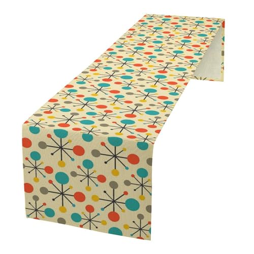 Focusbrite Mid Century Table Runner 13x60 Inch - Modern Atomic Geometric Pattern
