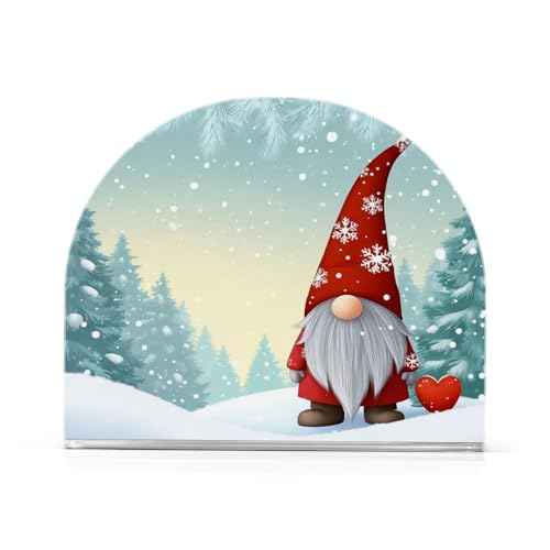 Caikeny Napkin Holder for Tables Christmas Gnome Acrylic Napkins Holder Winter Snow Tree Freestanding Tissue Dispenser Box for Kitchen Dining Table Coffee Desk Decor