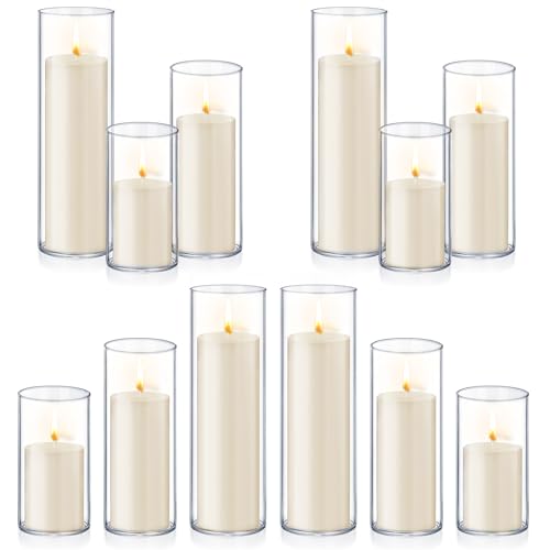 Homjoy 24 pcs Ivory White Pillar Candles with Glass Candle Holders - Elegant Wedding & Home Decor Set
