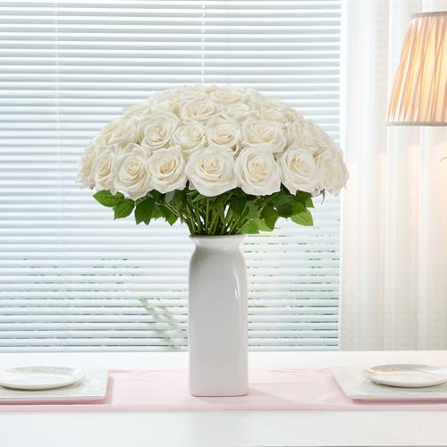 Ivory Artificial Roses Bulk Pack - 120 Long Stem Fake Flowers for Wedding & Decor