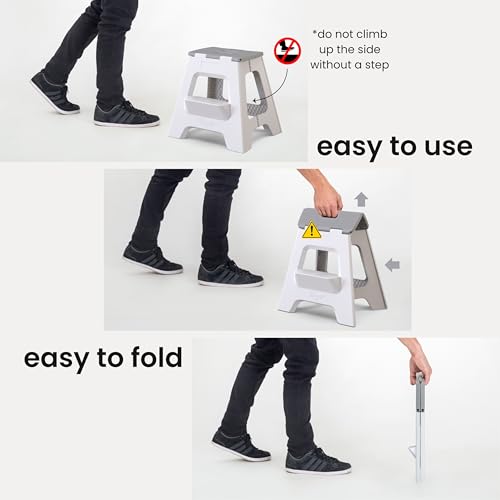 Gray 16-Inch 2-Step Foldable Folding Step Stool - Compact, Non-Slip