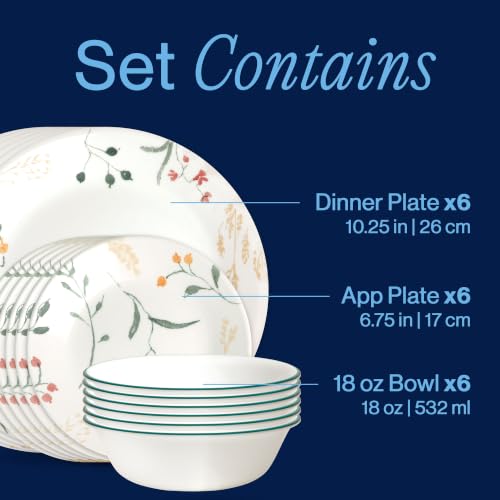 Corelle Wildflower 18-Piece Glass Dinnerware Set for 6 - Chip & Crack Resistant