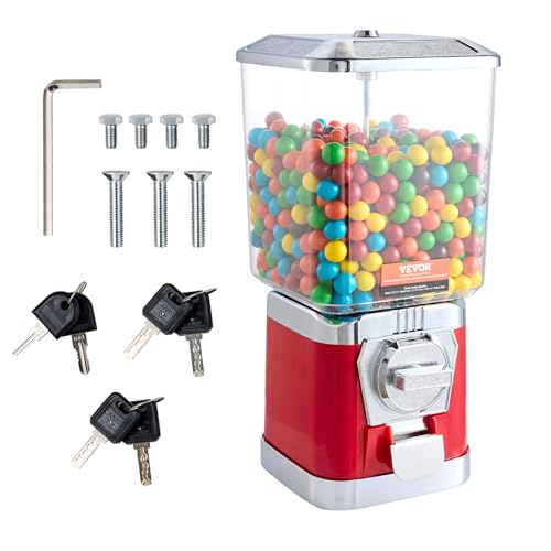 Red Gumball Machine for Kids - 17 Inch Candy Vending Dispenser with Coin Operation - Bouncy Balls & Capsule Toys
