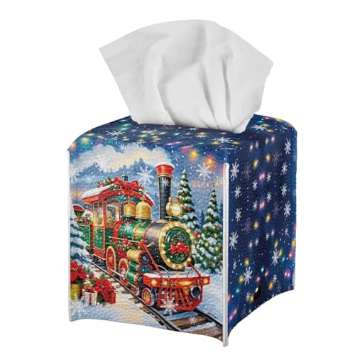 AFPANQZ Christmas Train Tissue Box Cover - Leather Desk Organizer for Bathroom & Office