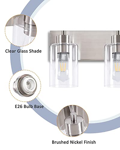 Brushed Nickel Bathroom Vanity Lights 3-Light with Clear Glass Shades - Variation of This Listing