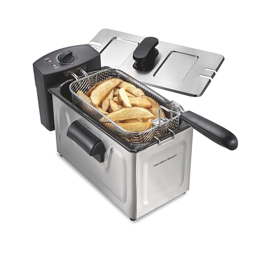 Hamilton Beach Family-Size 3L Electric Deep Fryer with Basket, Stainless Steel
