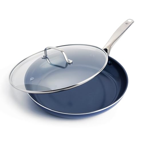 12-Inch Diamond Ceramic Nonstick Frying Pan with Lid - Blue