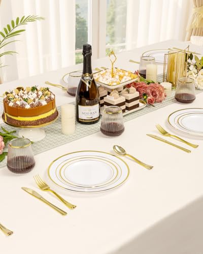 Clear & Gold 36 Pack 12oz Stemless Plastic Wine Glasses - Ribbed, BPA-Free Disposable