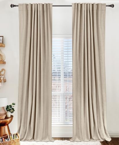 Blackout Linen Look Curtains for Bedroom Pack of 2 - Burl/Oatmeal, 50 x 84 Inches