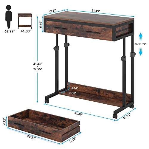 Tribesigns Brown Portable Adjustable Desk with Drawers & Wheels