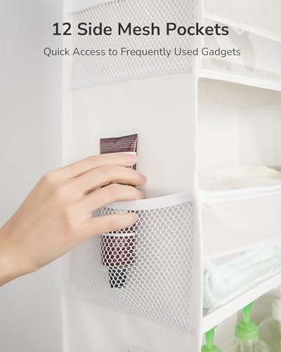 Ivory Over The Door Organizer with 6 Large & 12 Mesh Pockets, 50lbs Capacity, Bedroom & Bathroom Storage