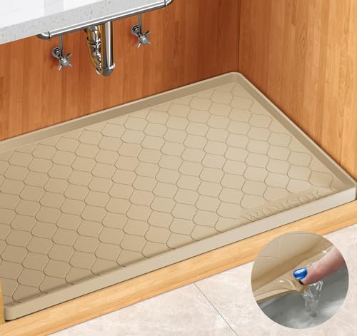 Winisok Waterproof Under Sink Mat 34 x 22 Inches Beige Silicone Cabinet Protector