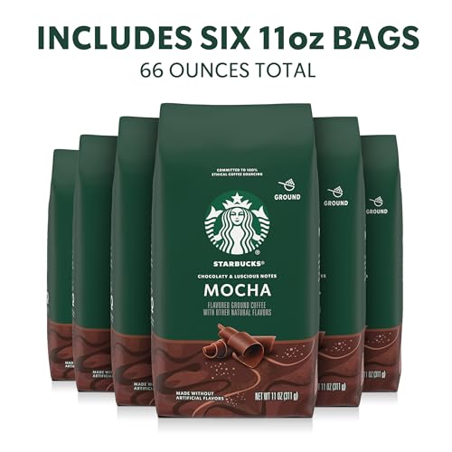 Starbucks Mocha Ground Coffee - 6 Bags of 11 Oz, Flavored Arabica Roast - Pack of 6