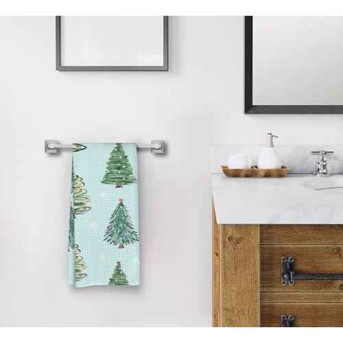 Christmas Kitchen Towels - Green Xmas Tree & White Snowflake Hand Towels for Bathroom & Kitchen, Merry Christmas