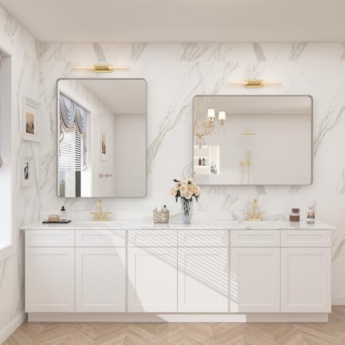 CHARMOR 28x32 Inch Silver Brushed Nickel Wall Bathroom Mirror - Vertical or Horizontal Mount, Tempered Glass