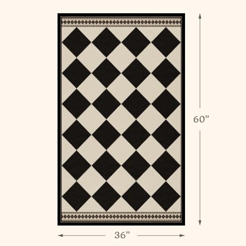 Evyhood 3x5 Black & White Outdoor Jute Look Washable Rug Non-Slip Entryway Carpet