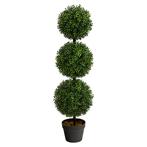 3ft Artificial Boxwood Topiary Tree with Pot - Green, Triple Ball Design