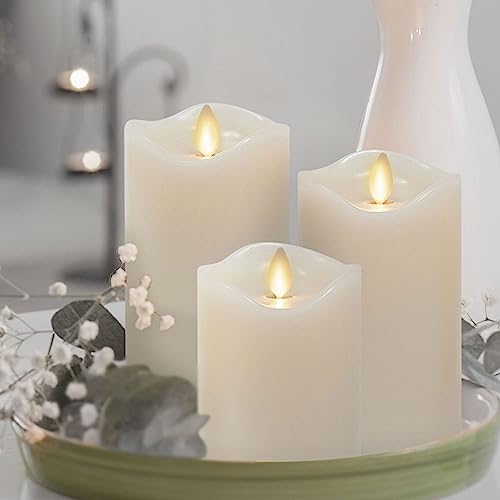 Ivory Flameless Moving Flame Candle Set - Safe LED Pillars with Timer