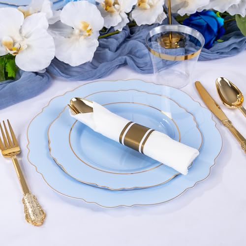 Light Blue 350PCS Disposable Plastic Plates Set for Wedding & Party