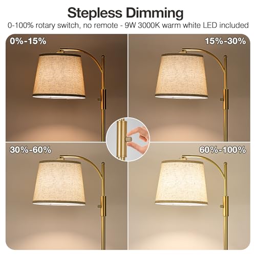 Golden Floor Lamp with Side Table - Dimmable Standing Lamp for Living Room - Gold-1