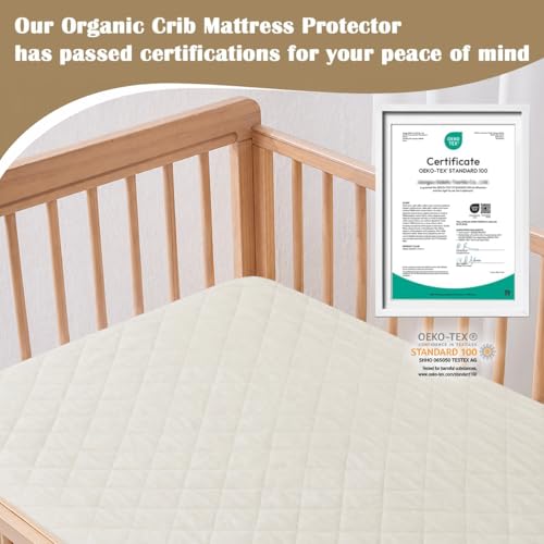 Organic Crib Mattress Protector - Top & Side Waterproof Baby Bed Cover - Crib