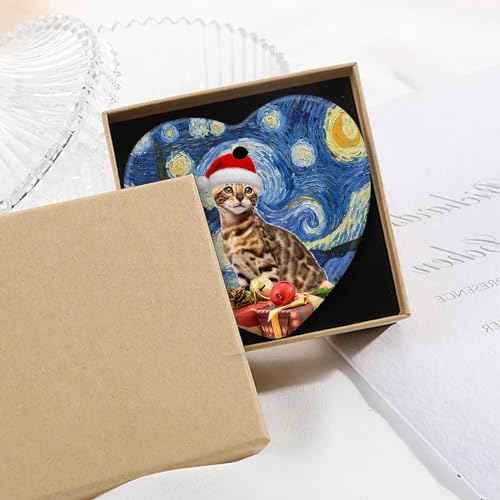 Christmas Ornaments Christmas Decorations Ceramic Ornaments Cat in red Santa Hats Hanging Ornaments for Christmas Home Decorations - Cute Pet Little Bengal Cat