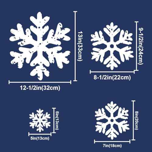 Ivenf Christmas Decorations Indoor Decor: 8 Sheets Extra Large White Snowflake Christmas Window Clings, Farmhouse Rustic Xmas Snowflake Decorations for Kids Home School Office Winter Holiday Party