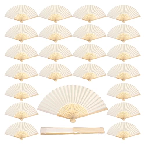 White Paper Fans Set of 60 for Weddings and Events - Foldable Handheld Fans