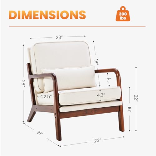 DUMOS Linen Beige Mid Century Modern Accent Chair with 16'' Seat - Cozy Lounge Seating