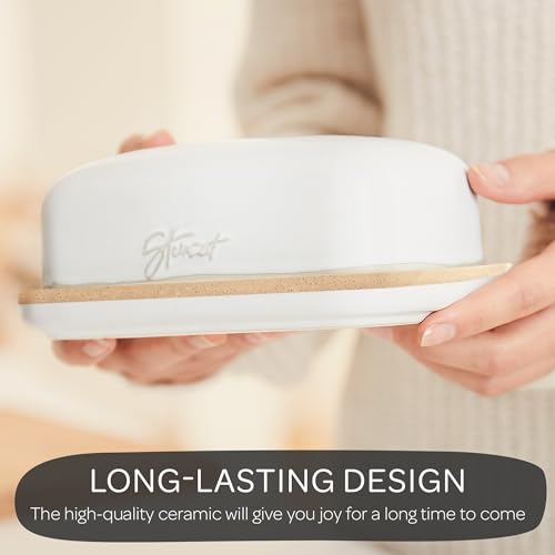Large White Ceramic Butter Dish with Lid - 4.9 x 6.9 in, Dishwasher Safe