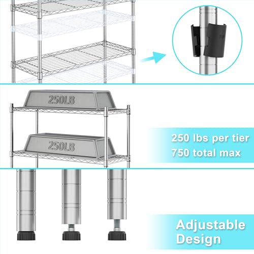 Heavy Duty Wire Shelving Unit - Adjustable Chrome Storage Rack 3-Tier