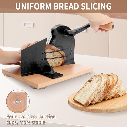 CAWIU Black Sourdough Bread Slicer with Adjustable Thickness & Hand Crank
