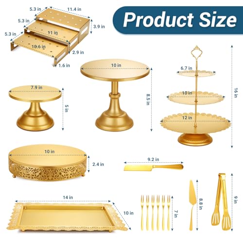 Gold Metal Dessert Table Display Set with Cake Stands & Trays for Weddings & Parties