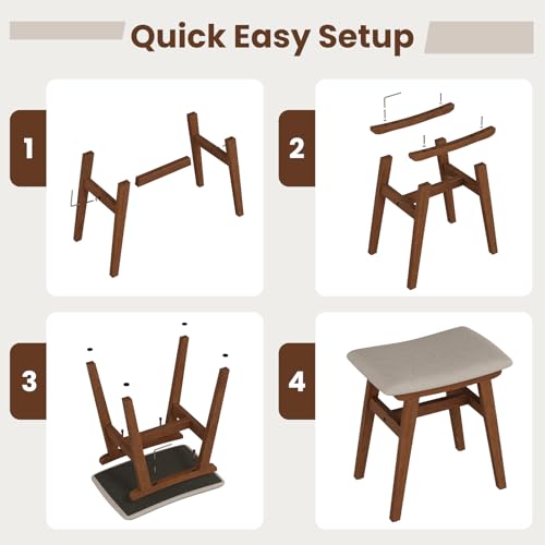 Walnut Solid Wood Vanity Stool with Padded Seat - Versatile Footrest Ottoman
