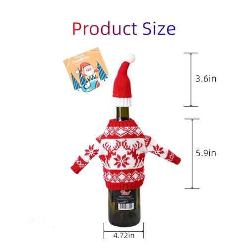 Christmas Sweater Wine Bottle Cover Set (3 Pack) with Hat - Holiday Party Decor
