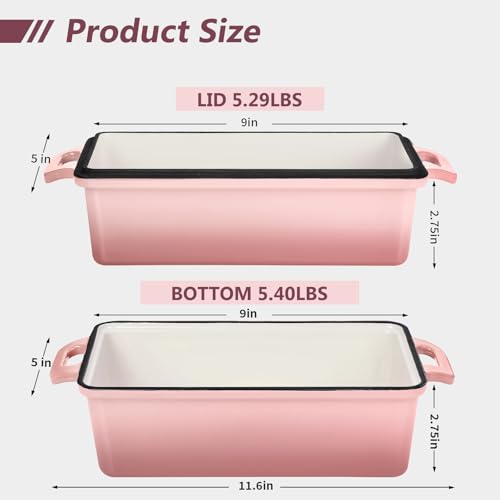 Wildone Pink Enameled Cast Iron Bread Loaf Pan Set with Lid 9x5 - Sourdough & Baking