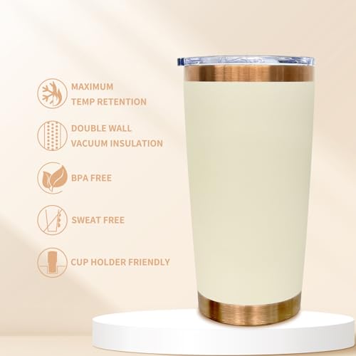 Cream 20 oz Stainless Steel Tumbler with Lid & Straw - Metalya