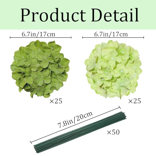 Cherica Green Mix 50 Pcs Faux Hydrangea Artificial Flowers Bulk for Home & Events