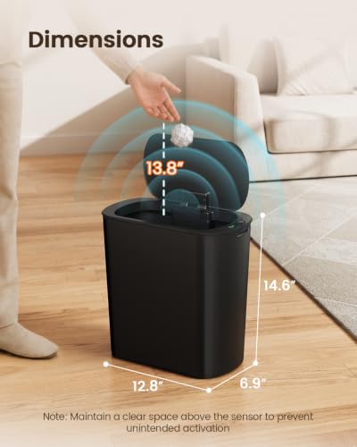 TIPGO 5 Gallon Black Touchless Bathroom Trash Can with Lid – Automatic Waste Bin