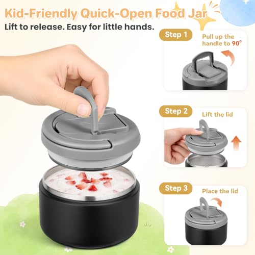Kids Leakproof Bento Lunch Box Set with Insulated Soup Thermo - Black