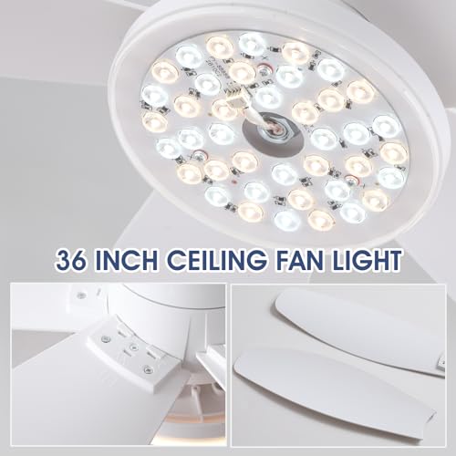36-Inch Low Profile Ceiling Fan with Lights and Remote Control - White