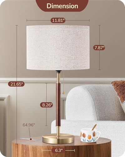 EDISHINE Gold Mid Century Bedside Table Lamp with Pull Chain Switch - E26