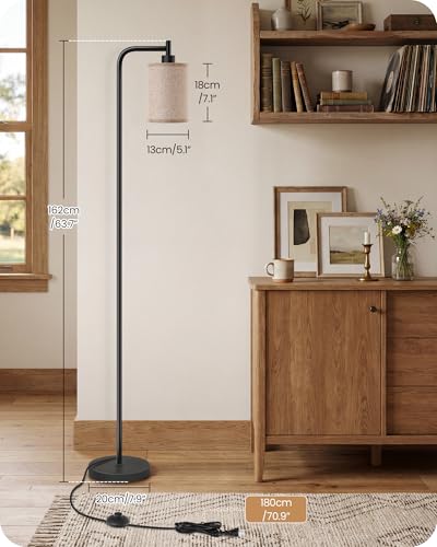 Dimmable Floor Lamp with Remote & 10W Bulb - Black + Beige Modern Living Room Light