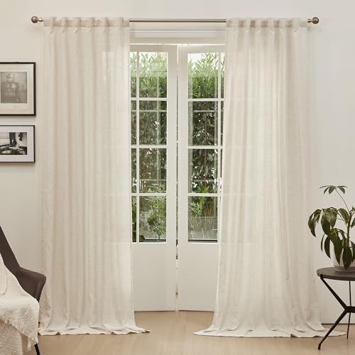 Linen Curtains for Sliding Door - Farmhouse Semi Sheer Light Filtering 50W x 95L - Pack of 2