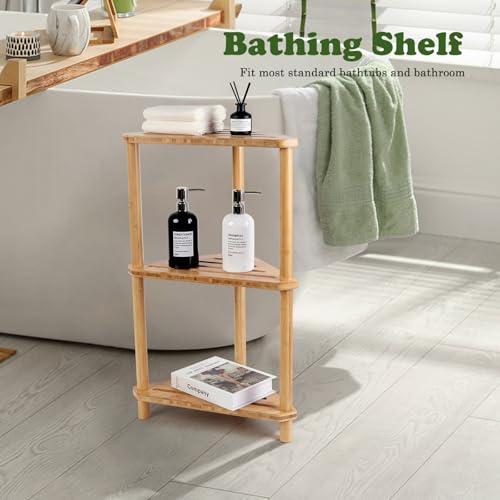 3-Tier Corner Shower Caddy Stand - Bathroom Organizer, Rustic Bamboo
