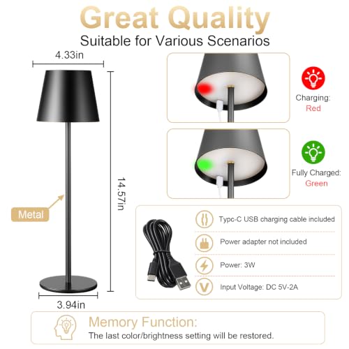 4 Pack Cordless Rechargeable Table Lamps with RGB Colors & Dimmable Warm White
