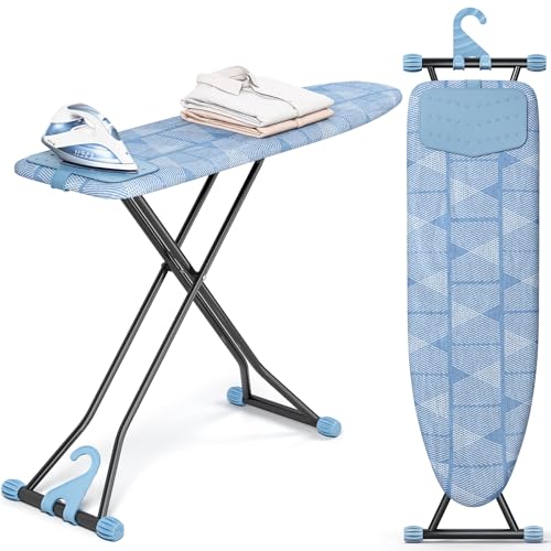 KINGBOARD Ironing Board with Silicone Iron Mat - Blue, 13x43 Inch, Adjustable Height