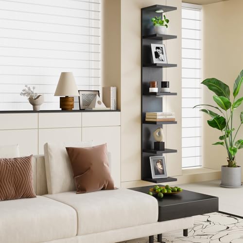 Fixwal 7 Tier Wall Shelf with LED Lights - Black Wall Organizer & Display
